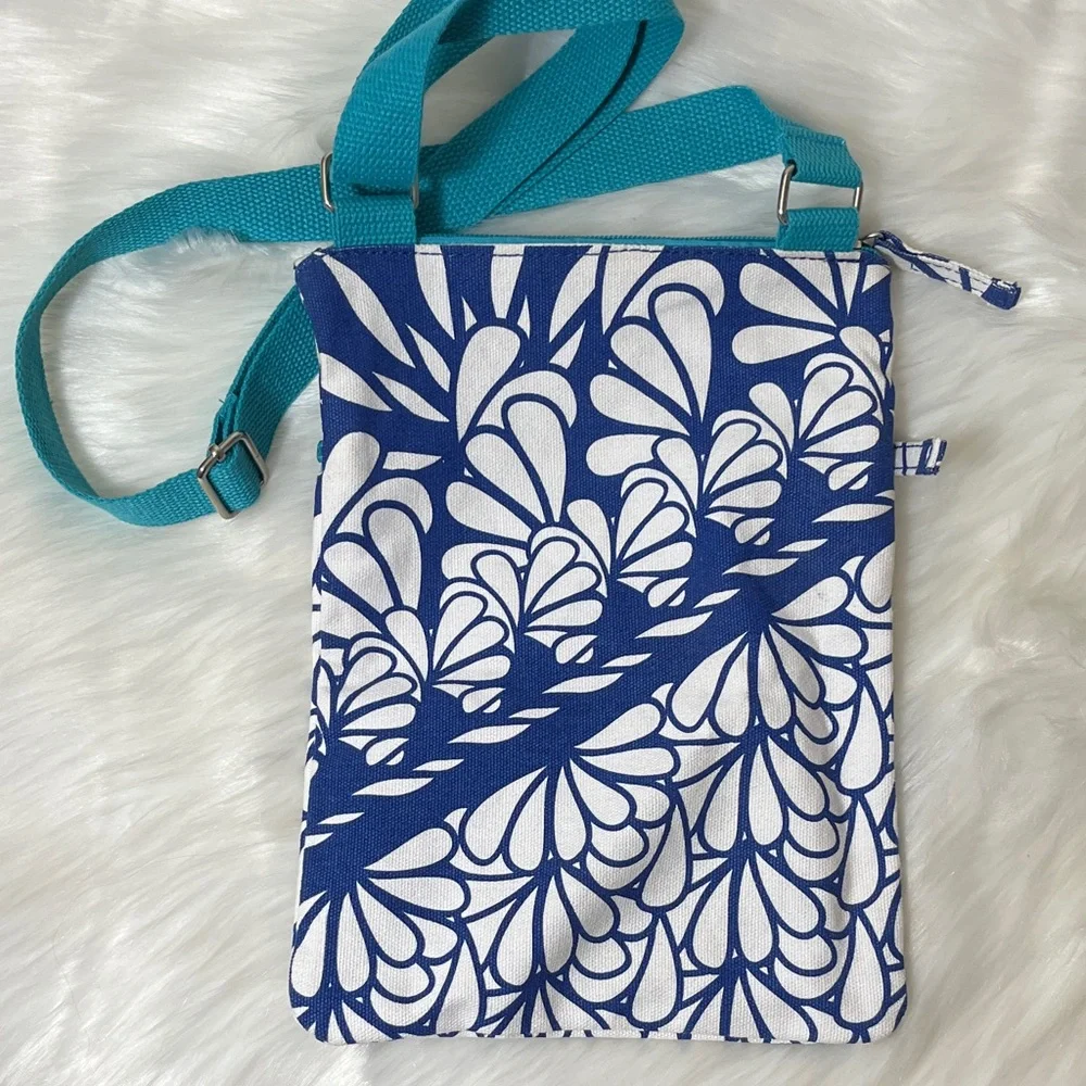Ron Jon Blue White Floral Crossbody Zipper Bag